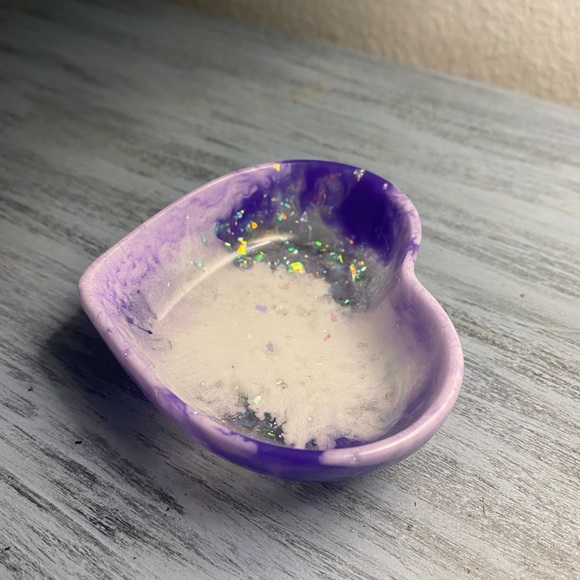 Purple and White Heart Tray - Iridescent Rainbow Handmade Jewelry Dish - Picture 10 of 11